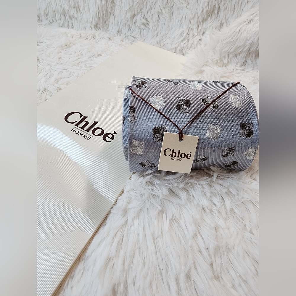 Chloé Blue-Grayish Patterned Silk Scarf - Picture 8 of 10
